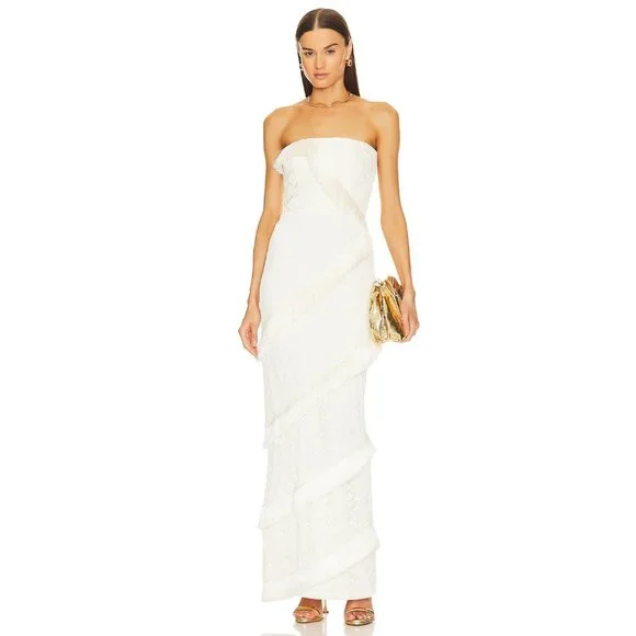PatBO Strapless Fringe Trim Maxi Dress in Ivory - Picture 4 of 6